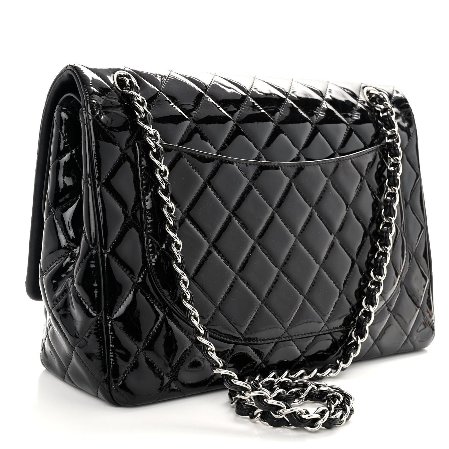 Patent Quilted Maxi Double Flap Black