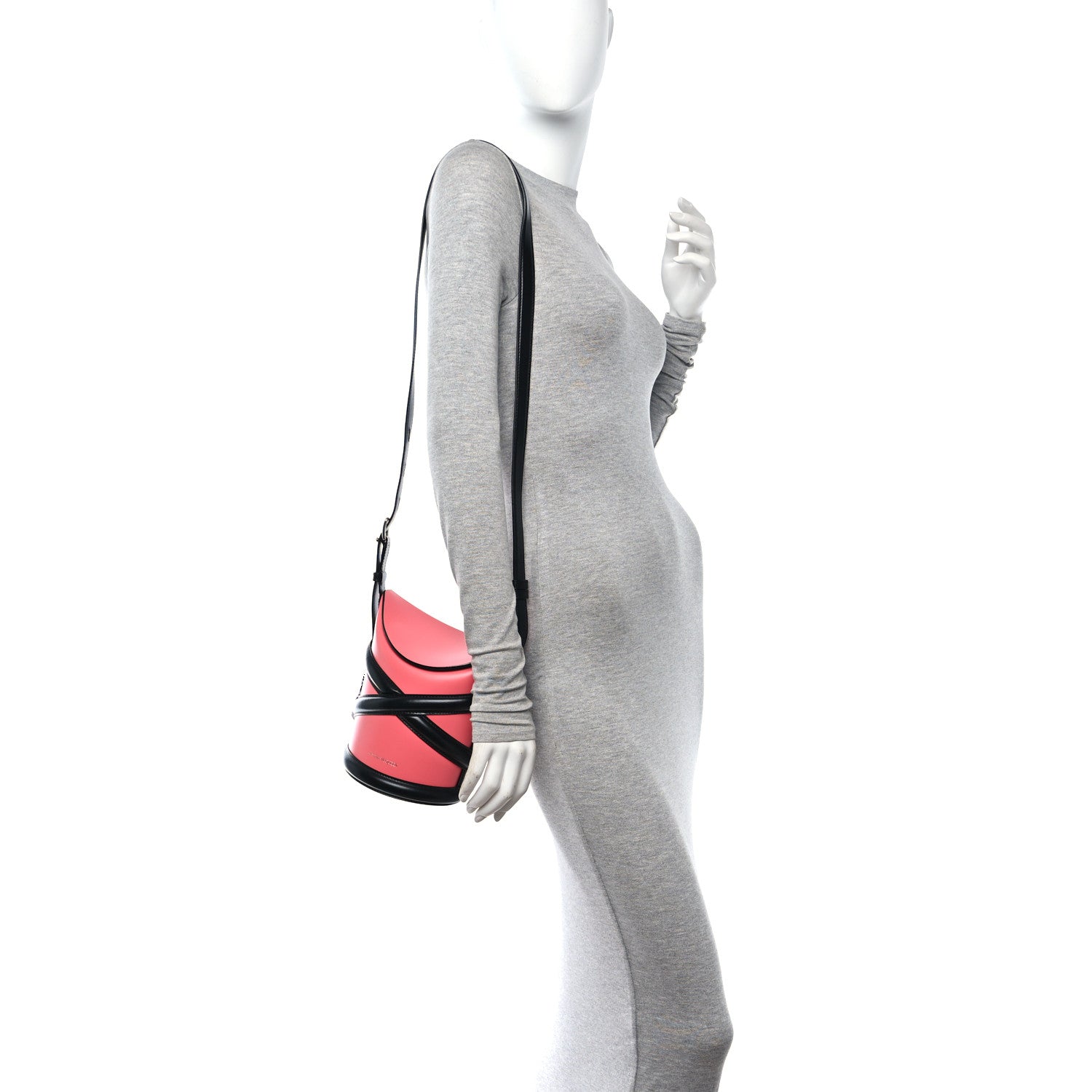 Alexander McQueen Calfskin The Curve Shoulder Bag Pink Black 2 of 9