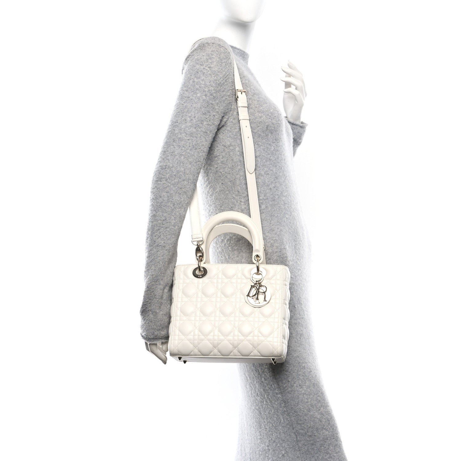 Christian Dior Lambskin Cannage Medium Lady Dior White 2 of 10