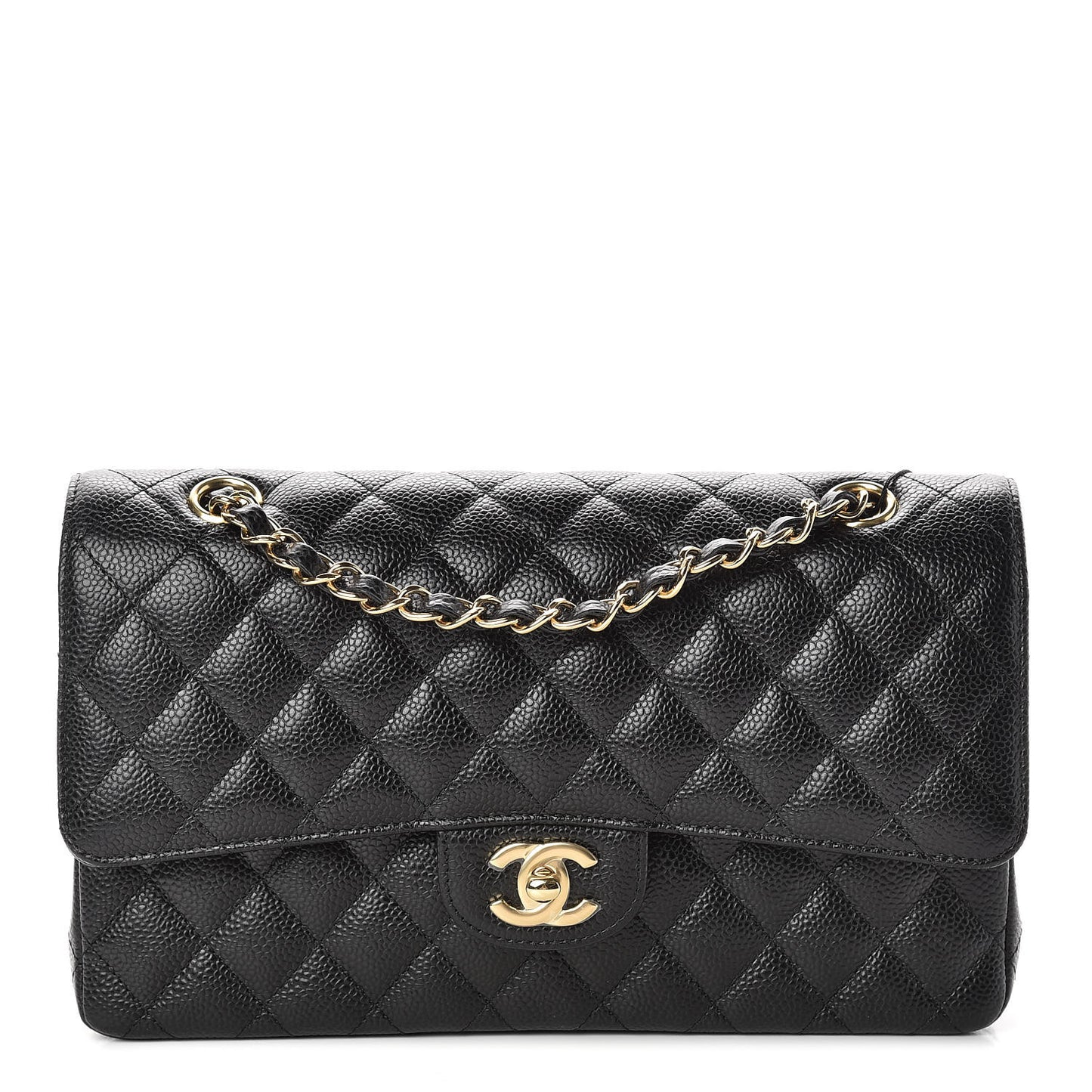 Caviar Quilted Medium Double Flap Black