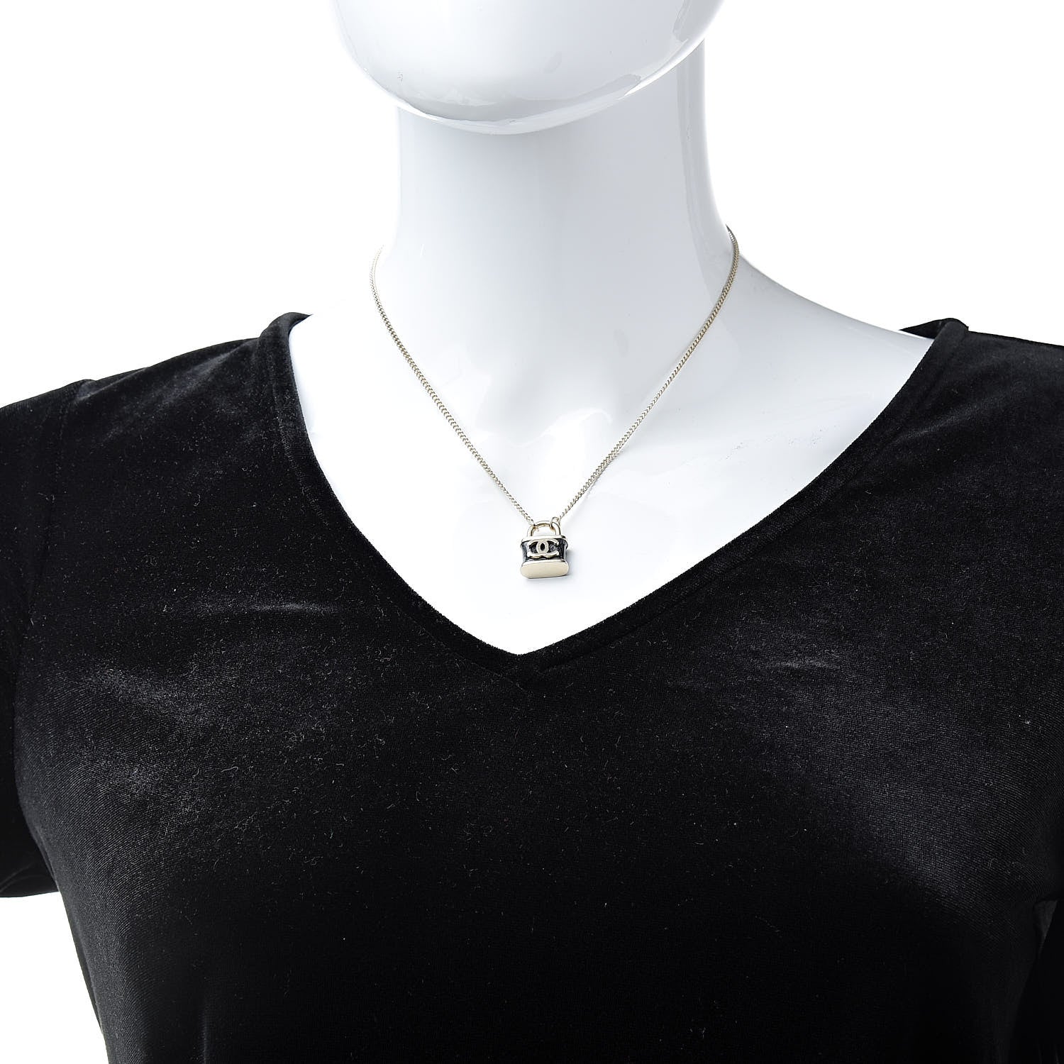 Chanel Resin Lock Necklace Black Gold 2 of 6