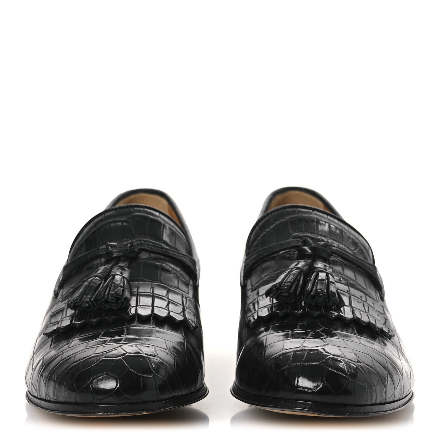Gucci Crocodile Niloticus Mens Tassel Loafers 8 Black 3 of 13