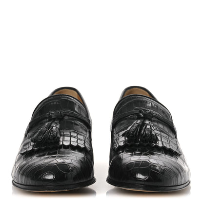 Gucci Crocodile Niloticus Mens Tassel Loafers 8 Black 3 of 13