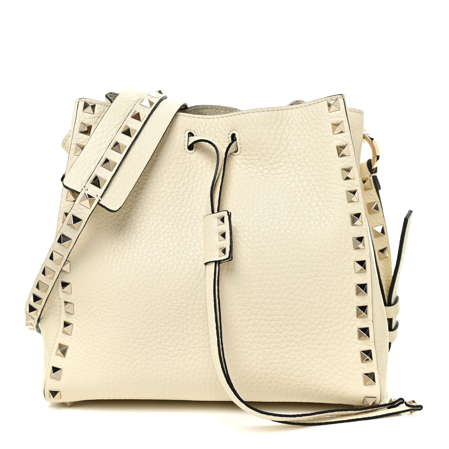 Valentino Garavani Grained Calfskin Rockstud Bucket Bag Ivory 1 of 10