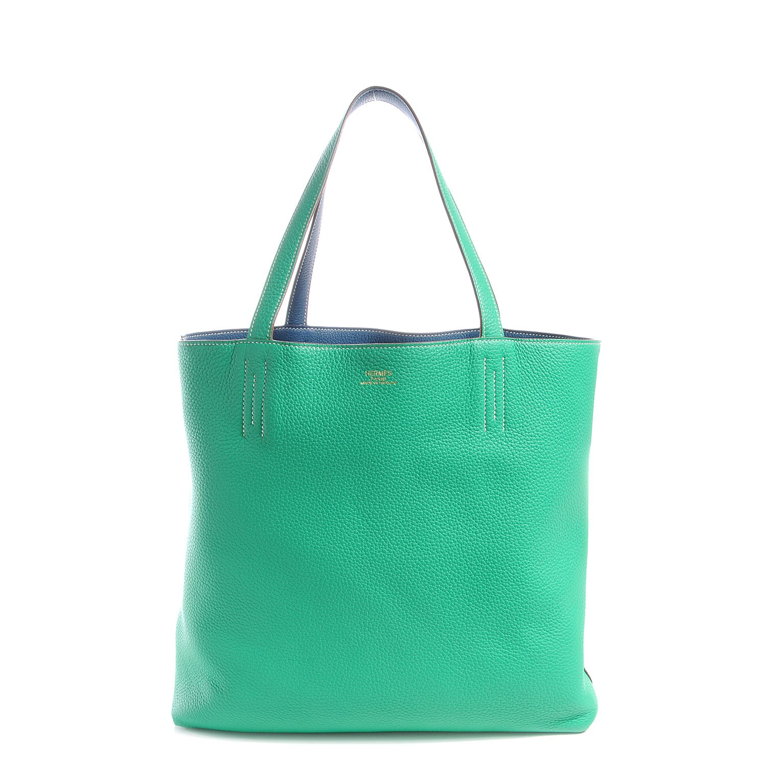 Hermes Taurillon Clemence Double Sens 45 Reversible Tote Menthe and Bleu Thalassa 1 of 8
