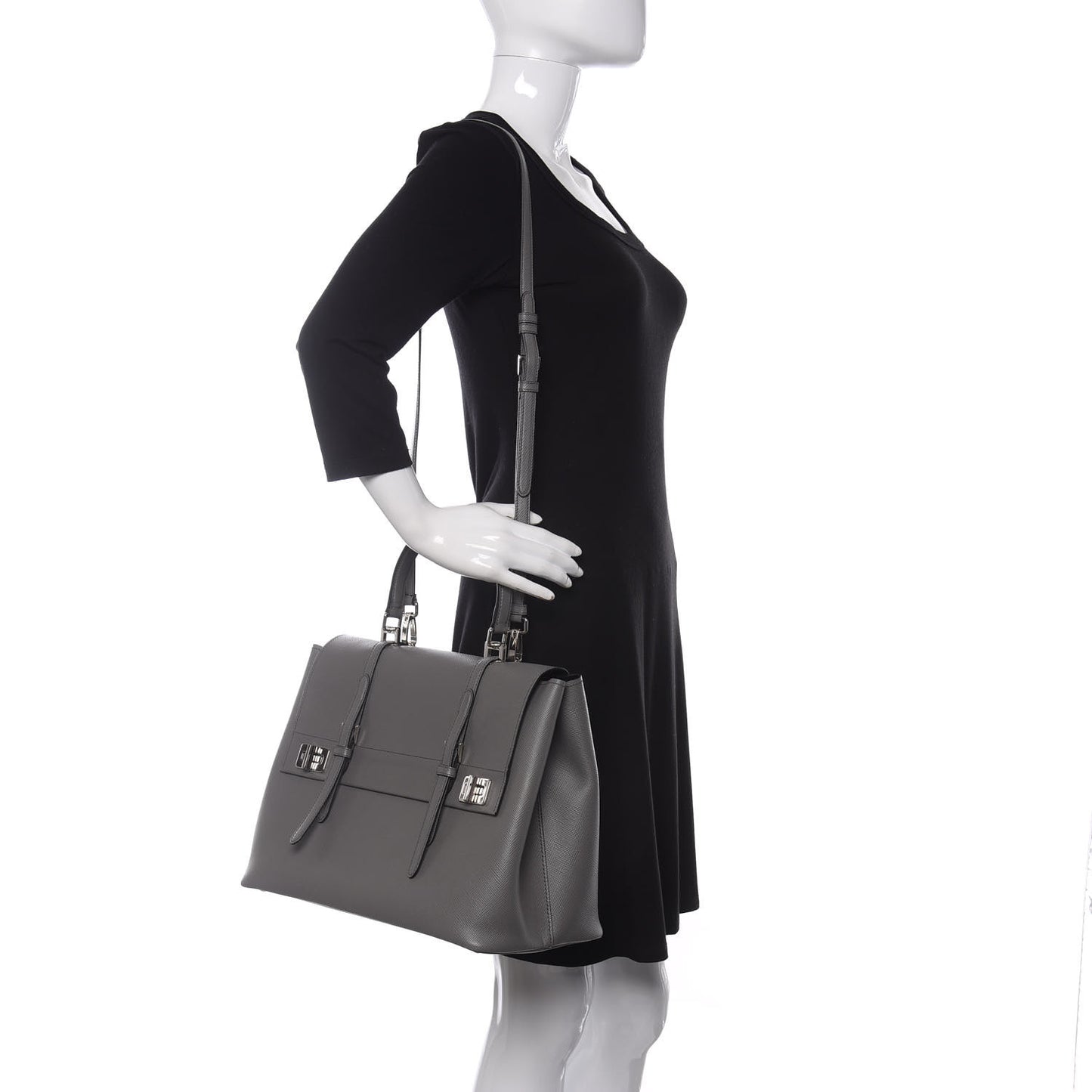 Saffiano Cuir Convertible Top Handle Tote Marmo