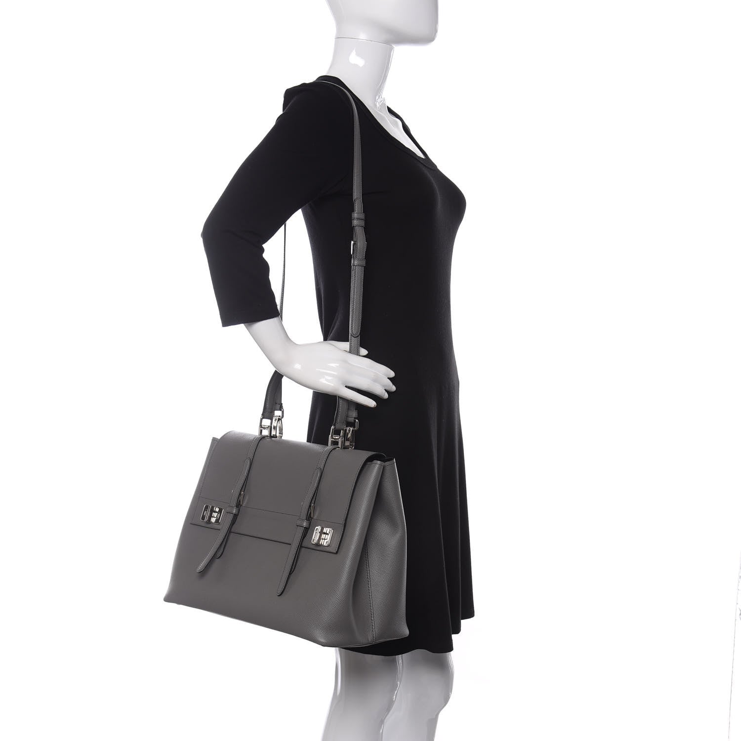 Prada Saffiano Cuir Convertible Top Handle Tote Marmo 2 of 14
