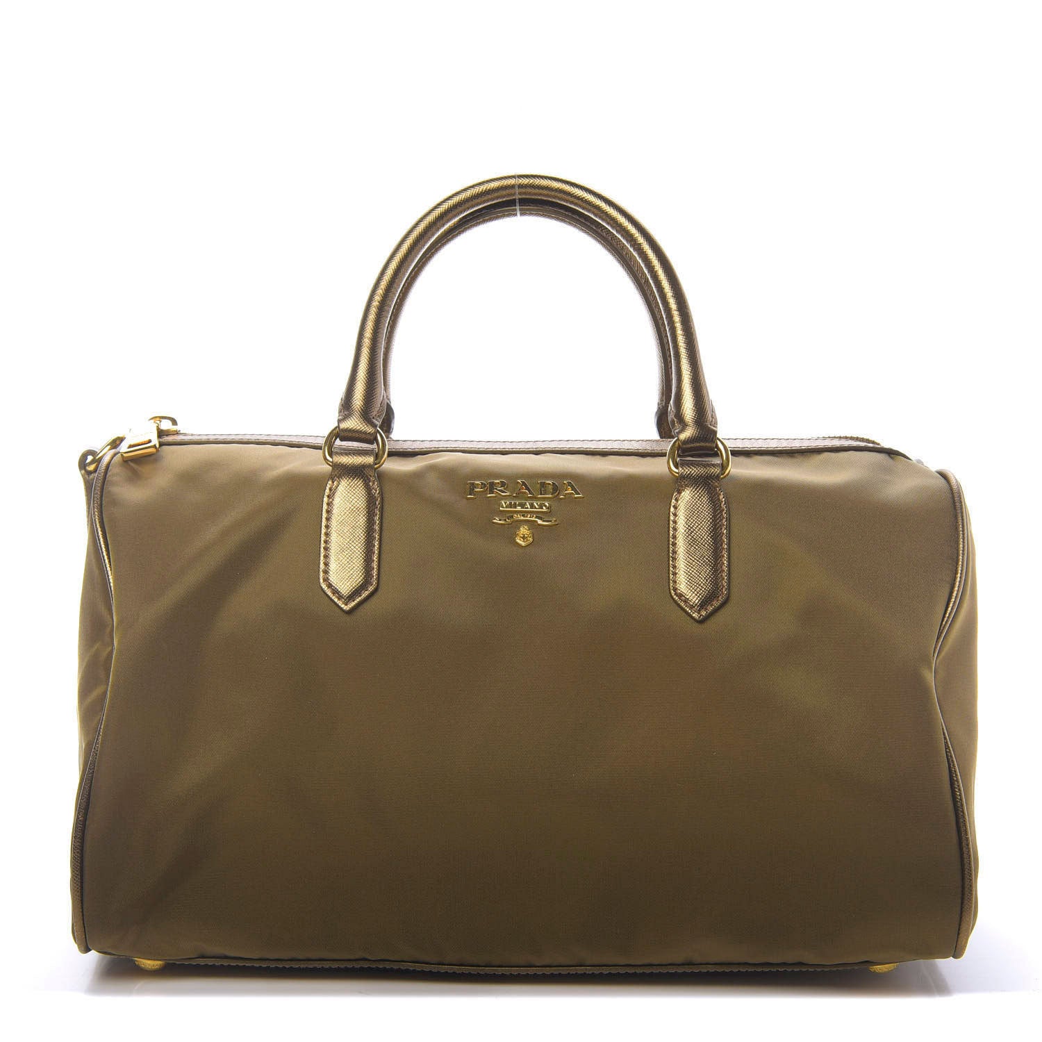 Prada Metallic Tessuto Nylon Saffiano Bauletto Gold 1 of 13