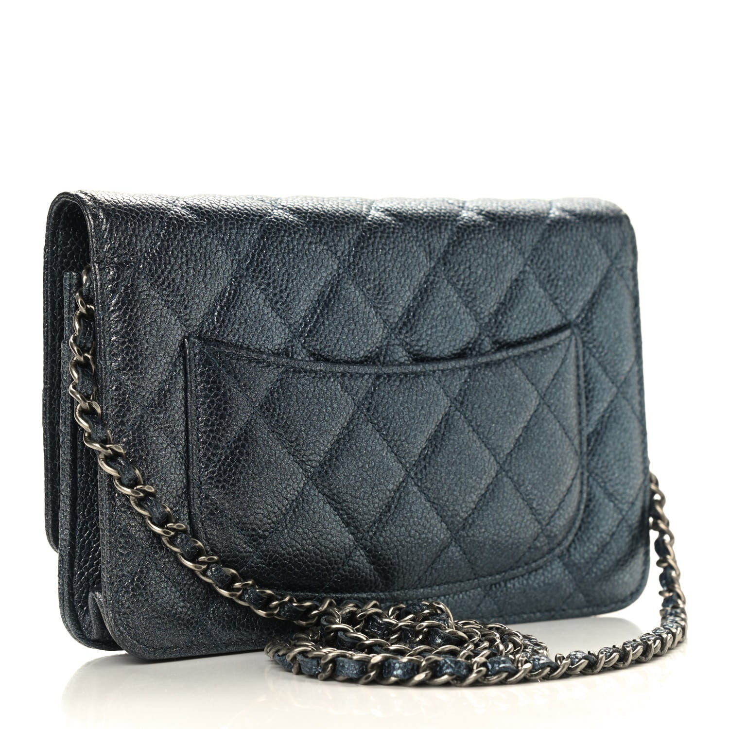 Chanel Metallic Caviar Quilted Wallet On Chain WOC Charcoal 3 of 11