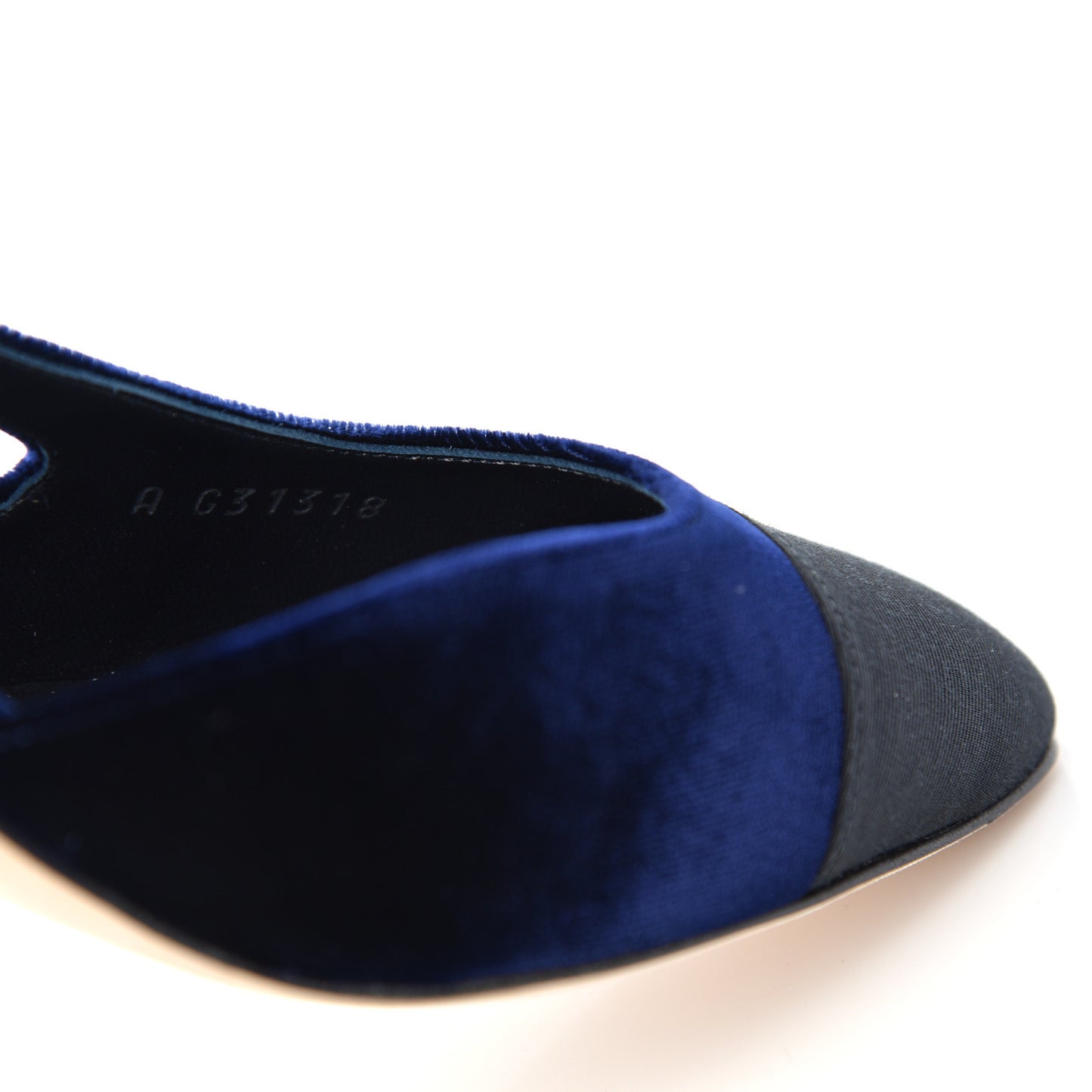 Velvet Grosgrain Cap Toe CC Slingback Pumps 35.5 Blue Black