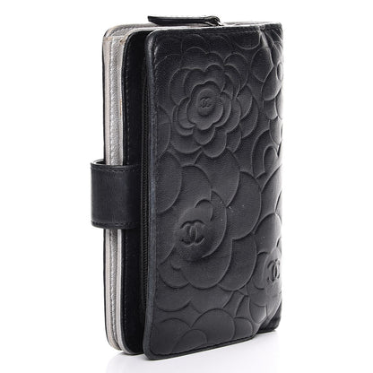 Chanel Lambskin Camellia Embossed Zipped Pocket Wallet Black 3 of 9