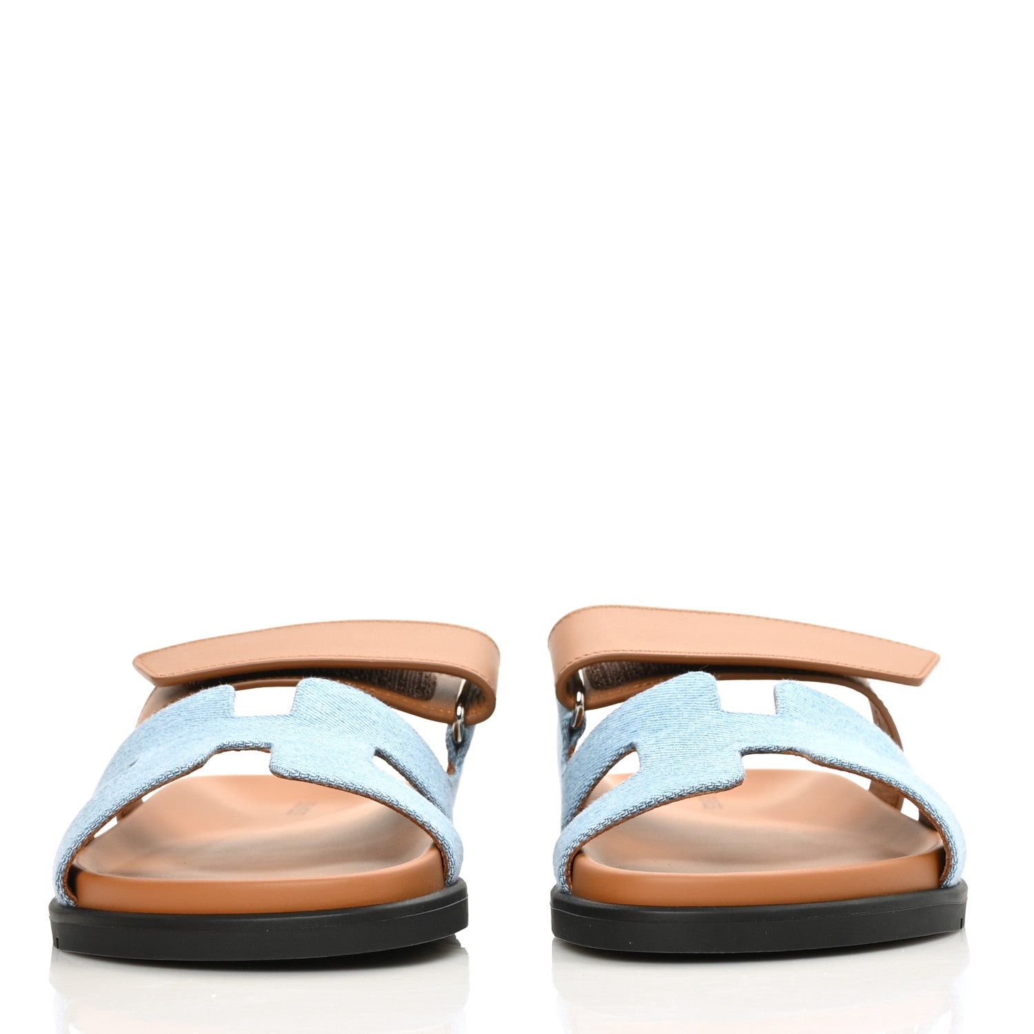 Hermes Denim Calfskin Womens Chypre Sandals 37 Bleu Clair Naturel 2 of 9