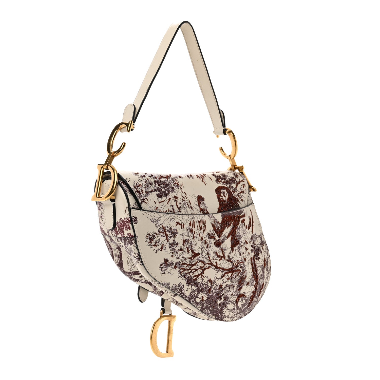 Christian Dior Calfskin Embroidered Toile de Jouy Saddle Bag Burgundy 3 of 11