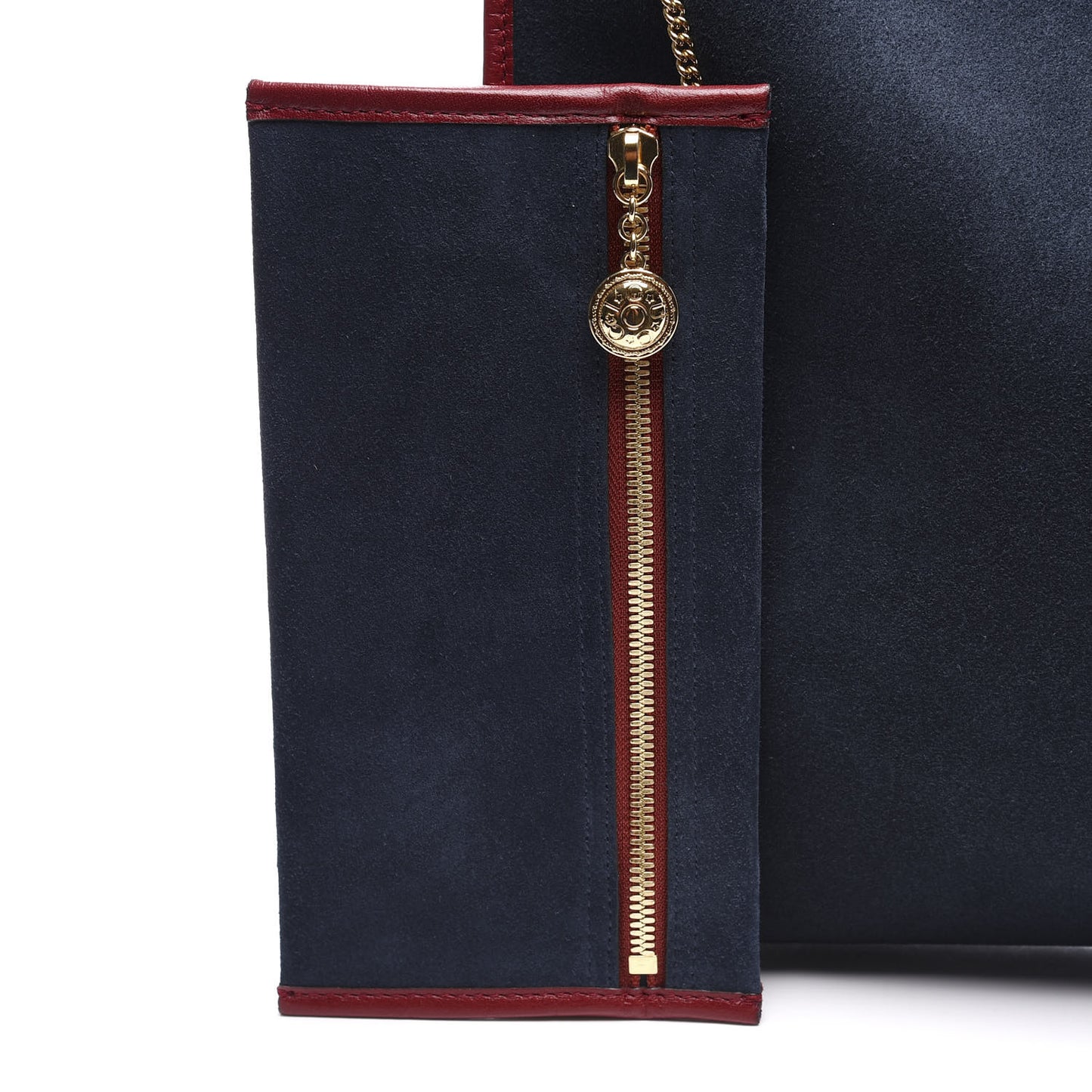 Suede Calfskin Large Rajah Chain Tote New Blue Romantic Cherry