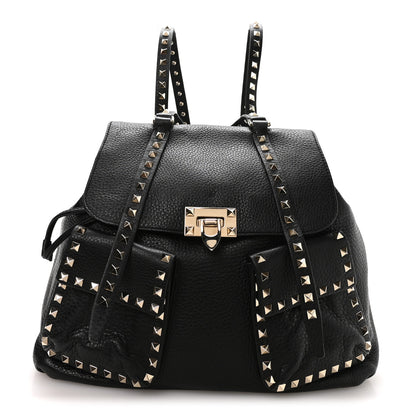 Valentino Garavani Pebbled Calfskin Rockstud Double Pocket Backpack Black 2 of 17