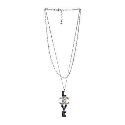 Chanel Crystal Love CC Pendant Necklace Purple Silver 3 of 6
