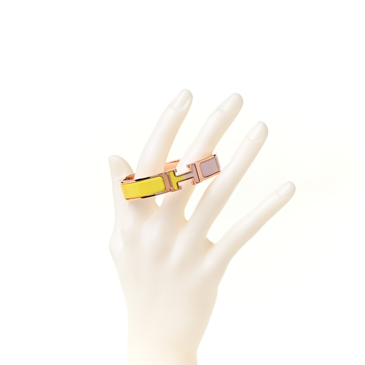 Hermes Enamel Narrow Clic Clac H Fusion Bracelet PM Rose Candeur Jaune Tennis 2 of 5
