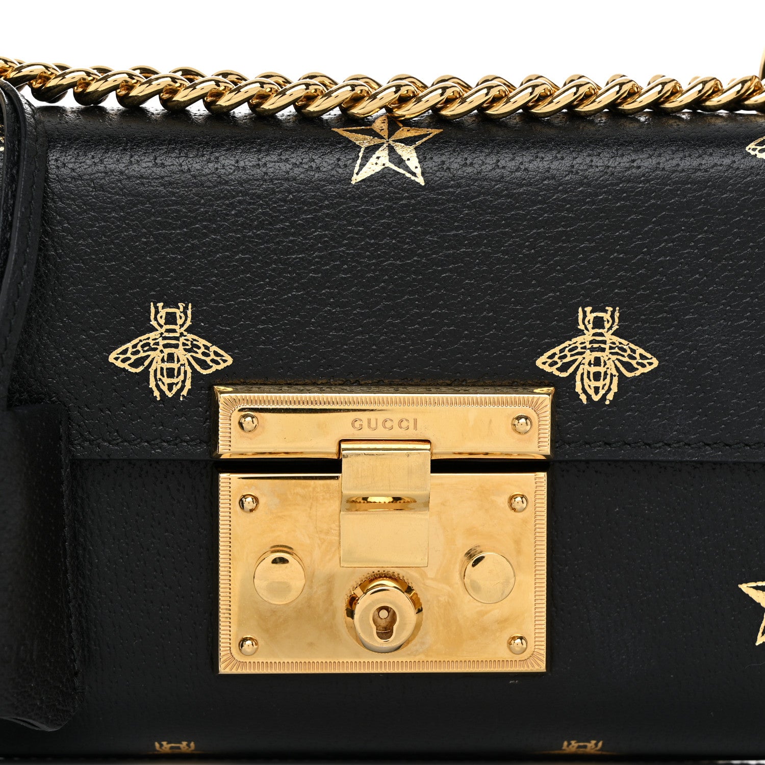 Gucci Grained Calfskin Bee Star Small Padlock Shoulder Bag Black 9 of 12