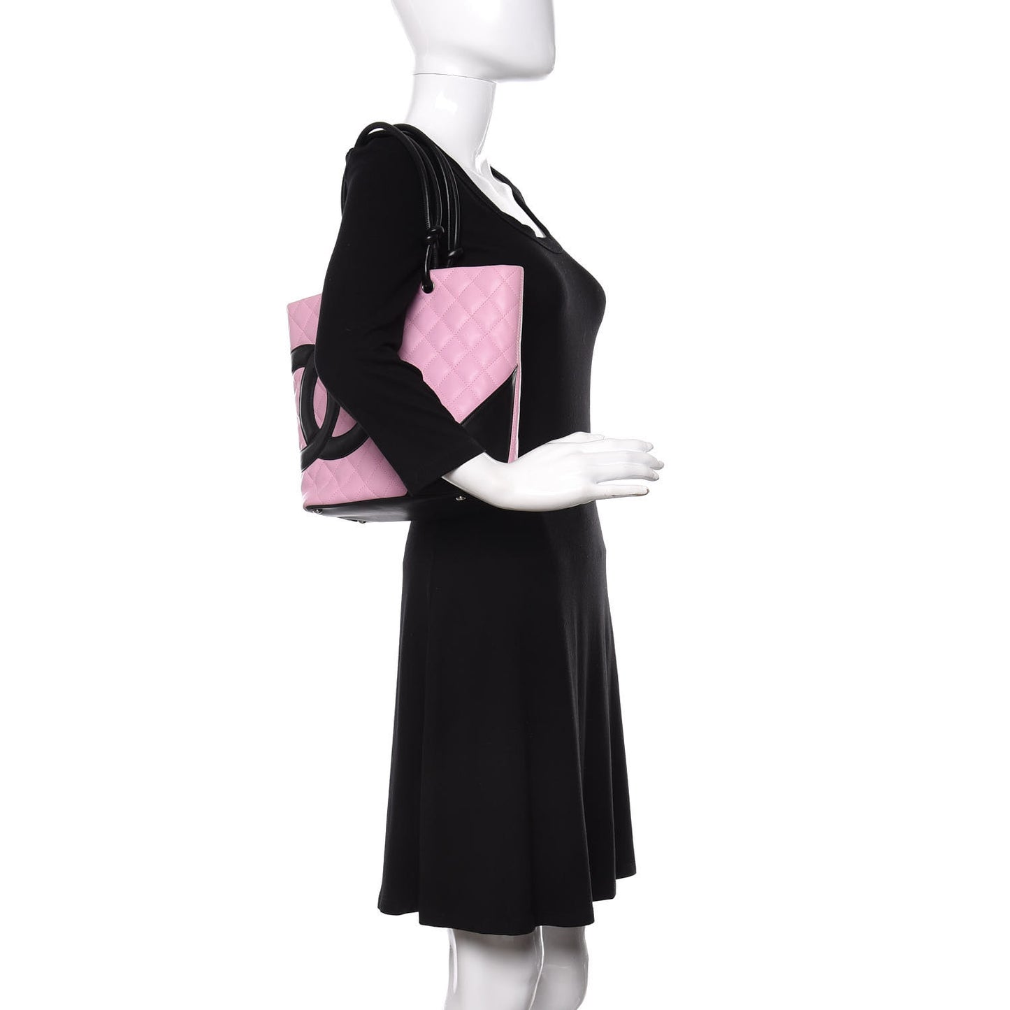 Calfskin Quilted Medium Cambon Tote Pink Black