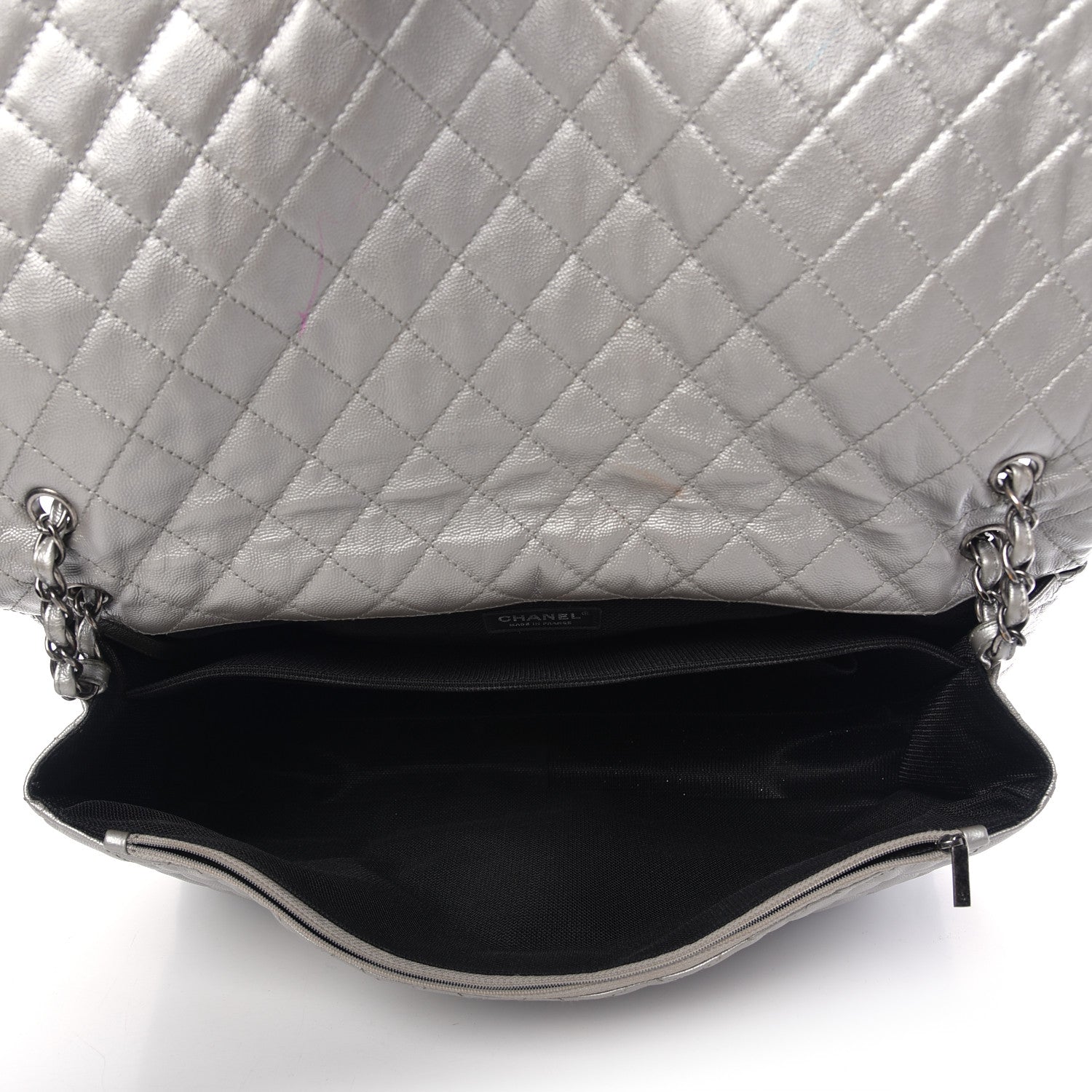 Chanel Metallic Caviar Quilted XXL Travel Flap Bag Silver 5 of 9