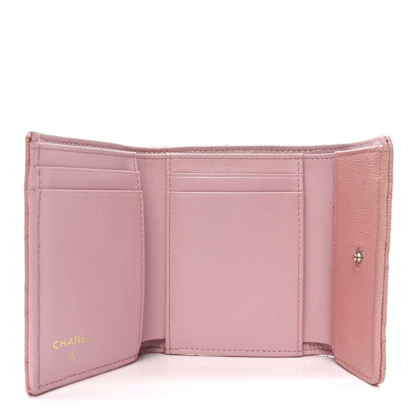 Iridescent Caviar Quilted Small Flap Wallet Rose Pink