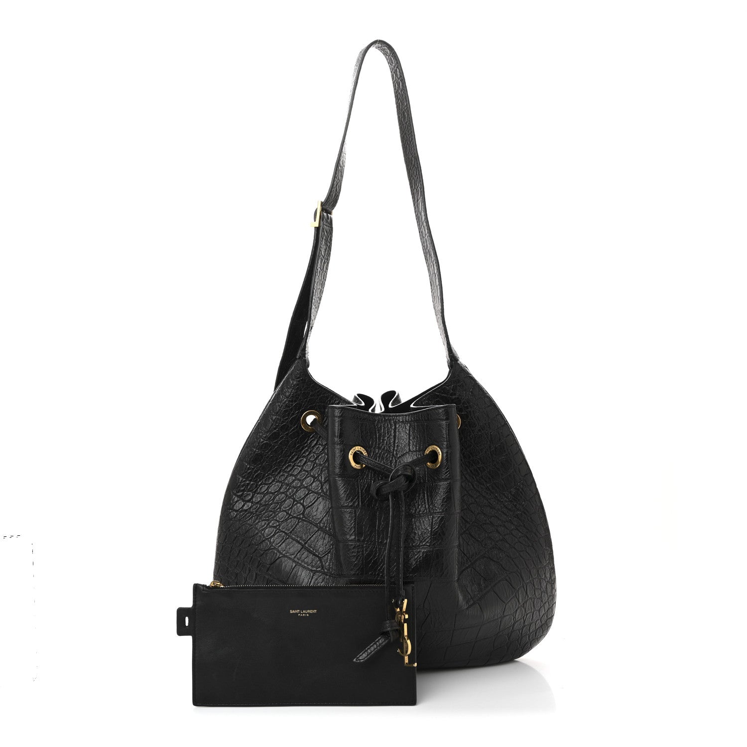 Saint Laurent Calfskin Crocodile Embossed Paris VII Large Flat Hobo Fondente 3 of 11