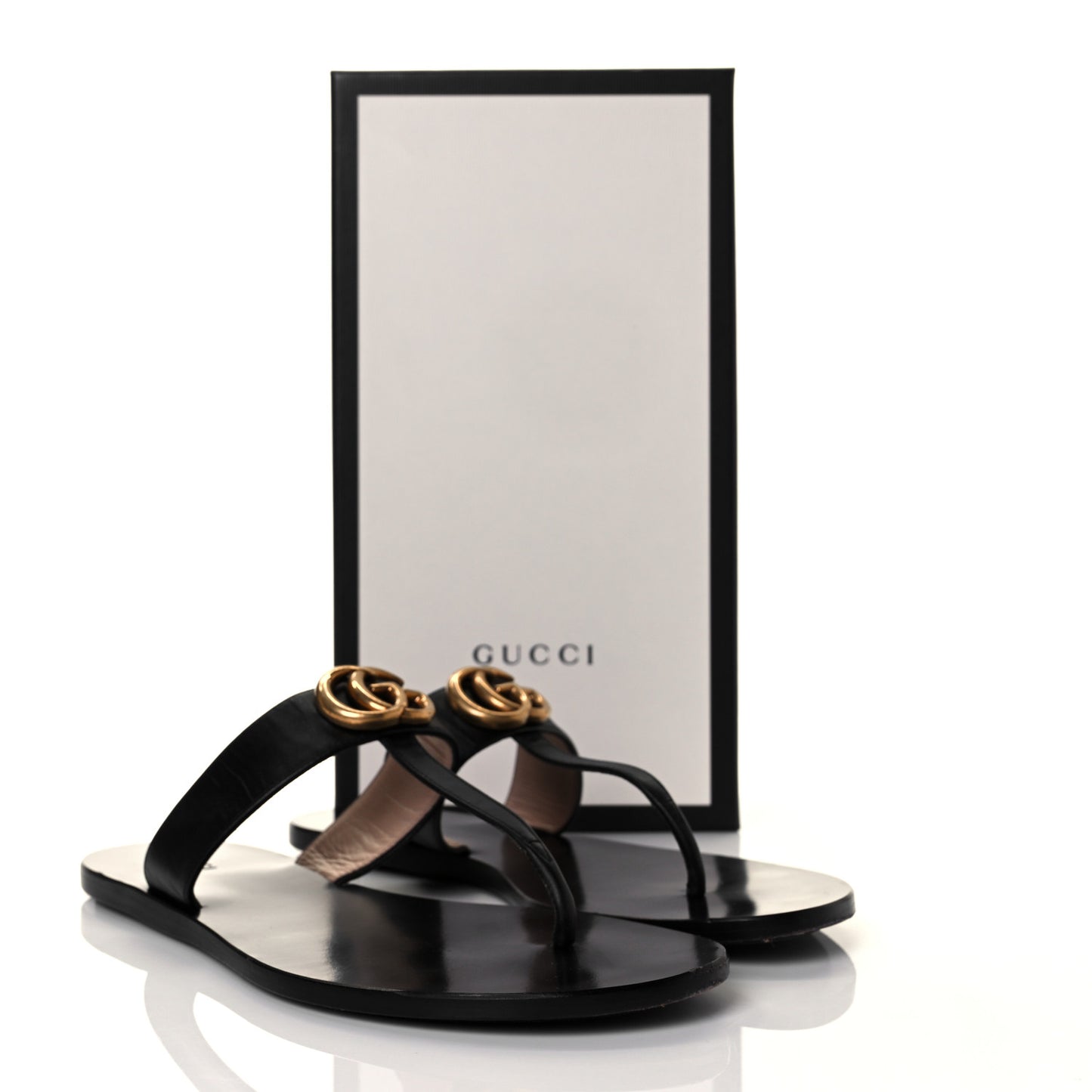 Calfskin GG Marmont Thong Sandals 38.5 Black
