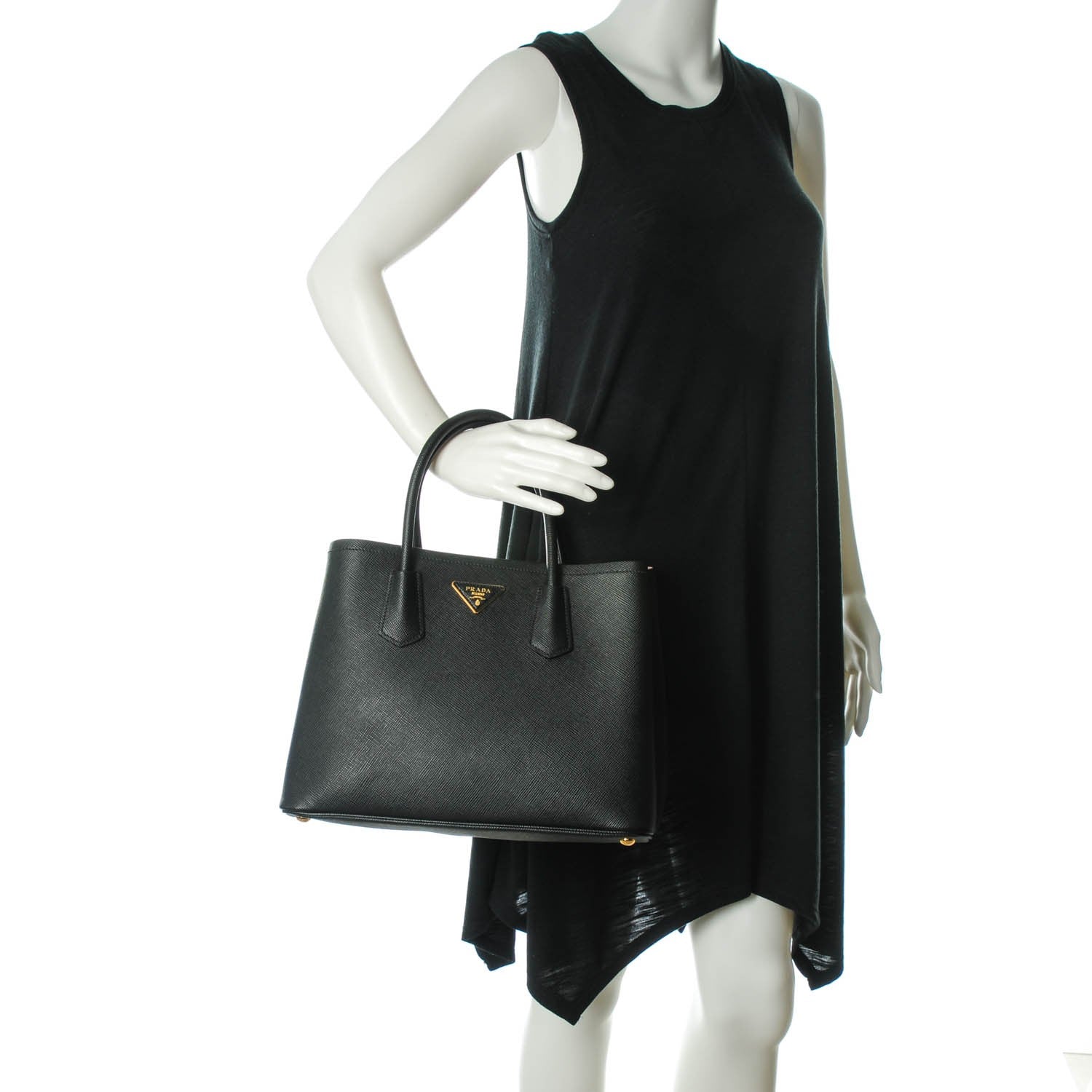 Prada Saffiano Cuir Large Double Bag Black Mughetto 2 of 8