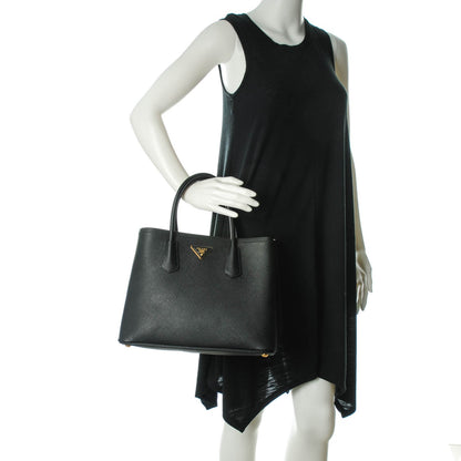 Prada Saffiano Cuir Large Double Bag Black Mughetto 2 of 8