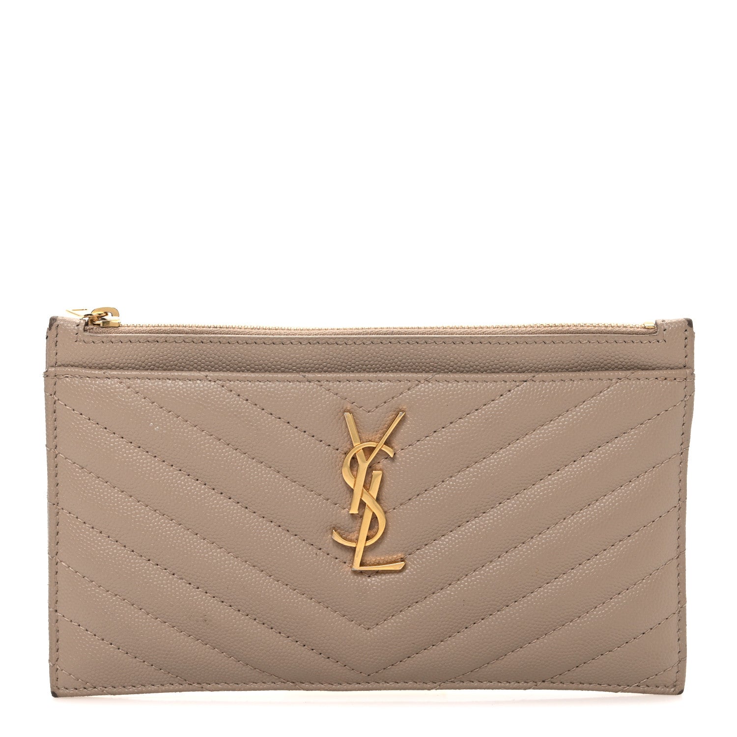 Saint Laurent Grain De Poudre Chevron Monogram Bill Pouch Dark Beige 1 of 8