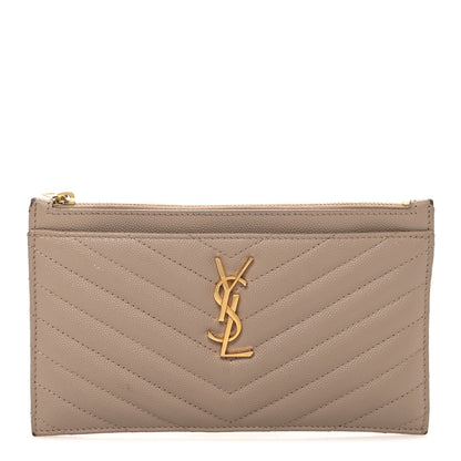 Saint Laurent Grain De Poudre Chevron Monogram Bill Pouch Dark Beige 1 of 8