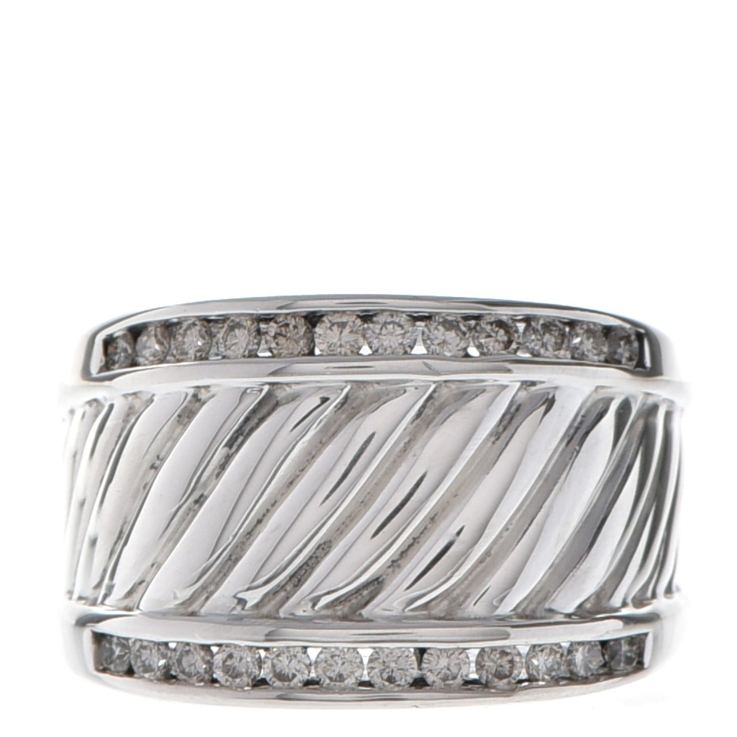 Sterling Silver Pave Diamond Cable Cigar Band Ring 55 7
