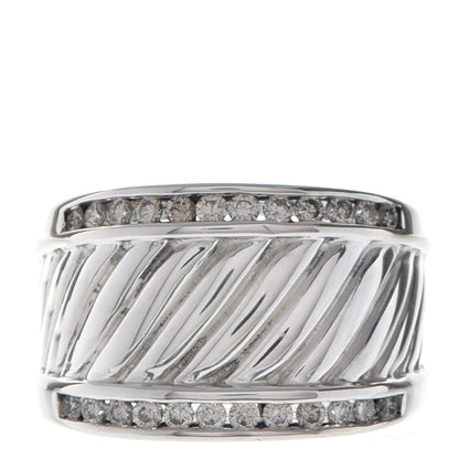 David Yurman Sterling Silver Pave Diamond Cable Cigar Band Ring 55 7 1 of 6