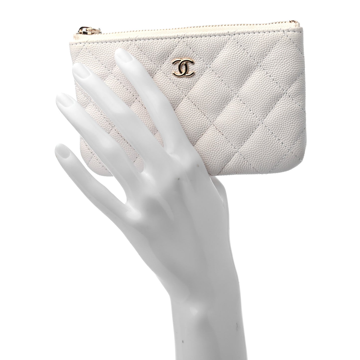 Caviar Quilted Small Cosmetic Case White