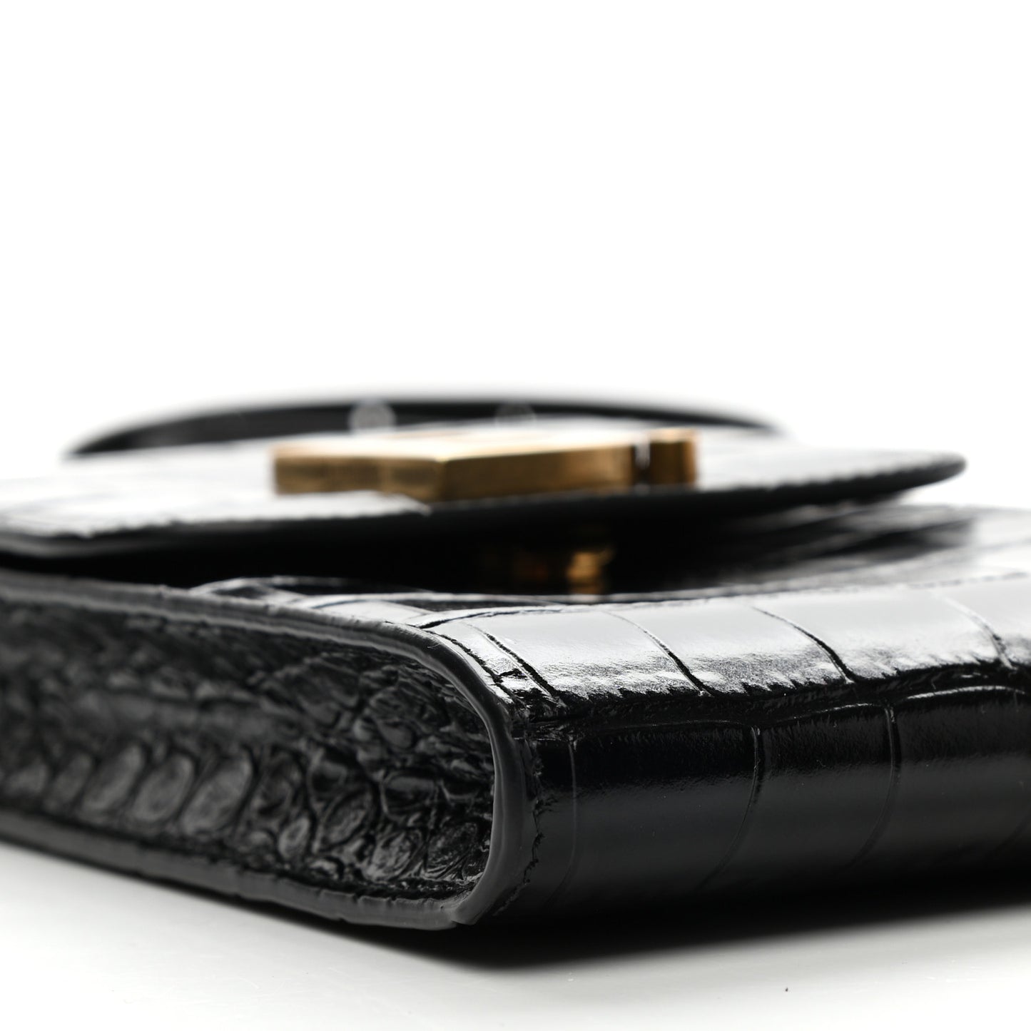 Shiny Calfskin Crocodile Embossed B Phone Holder Black