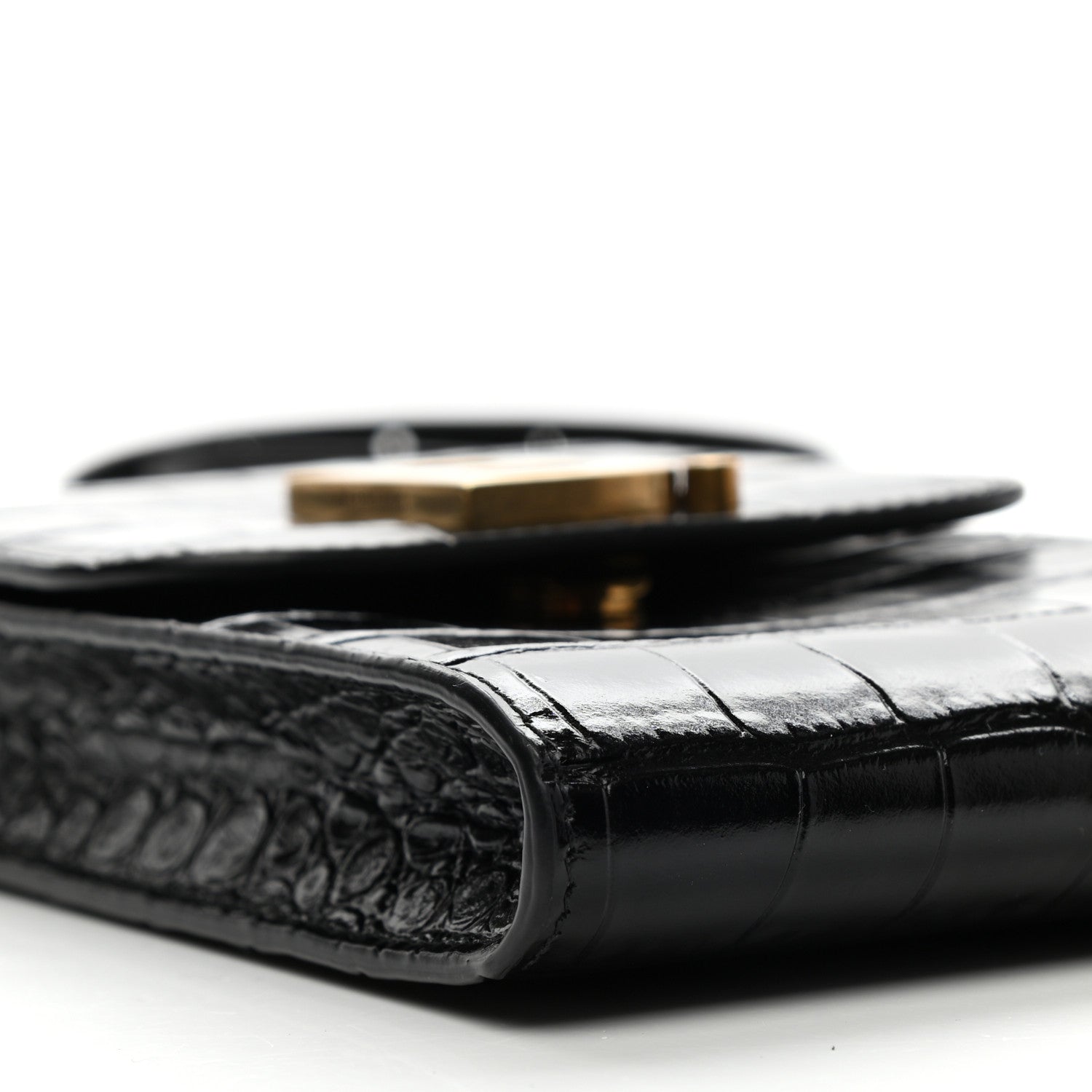 Balenciaga Shiny Calfskin Crocodile Embossed B Phone Holder Black 7 of 8