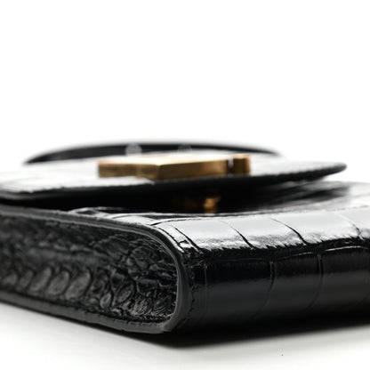 Balenciaga Shiny Calfskin Crocodile Embossed B Phone Holder Black 7 of 8
