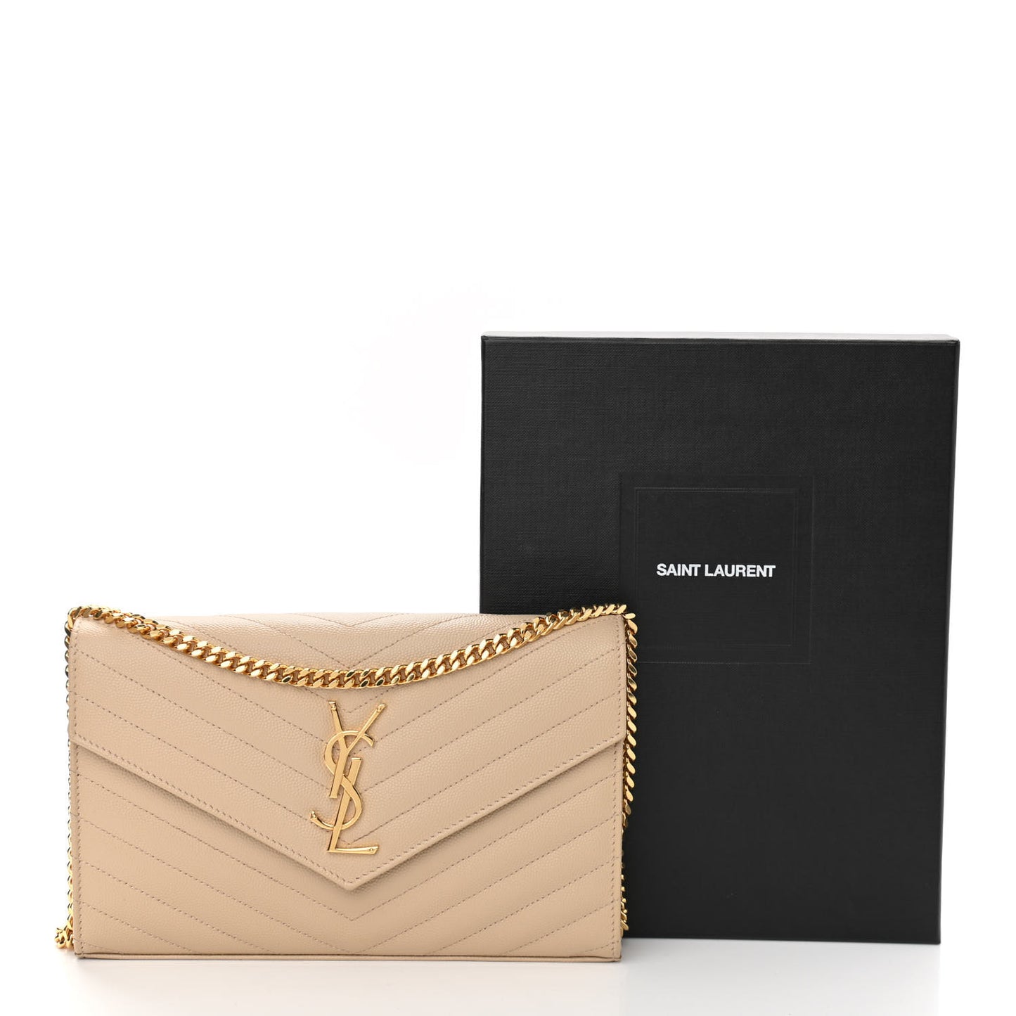 Grain De Poudre Matelasse Chevron Monogram Chain Wallet Nude Powder