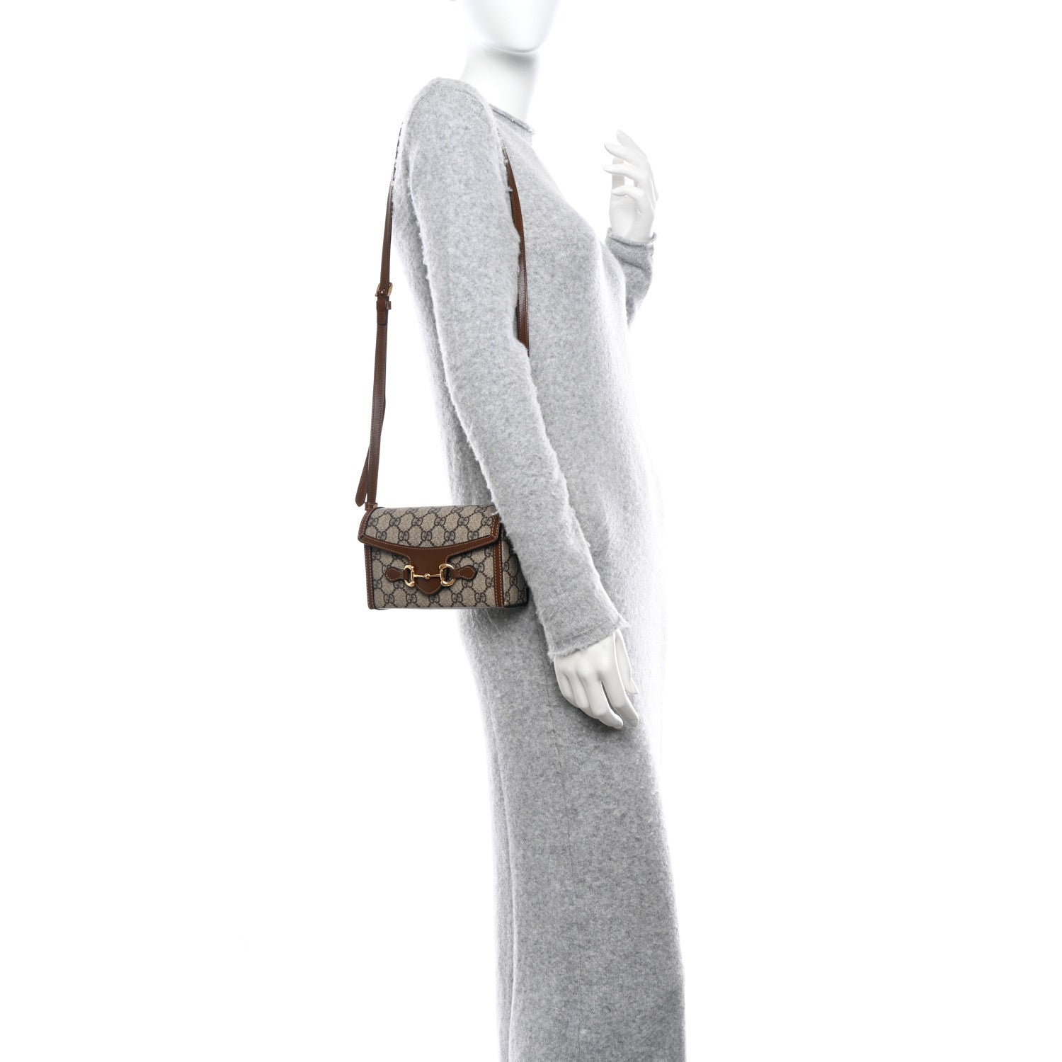 Gucci GG Supreme Monogram Mini Horsebit 1955 Shoulder Bag Beige Brown Sugar 2 of 10