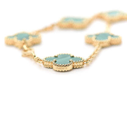 Van Cleef & Arpels 18K Yellow Gold Malachite 5 Motifs Vintage Alhambra Bracelet 6 of 8