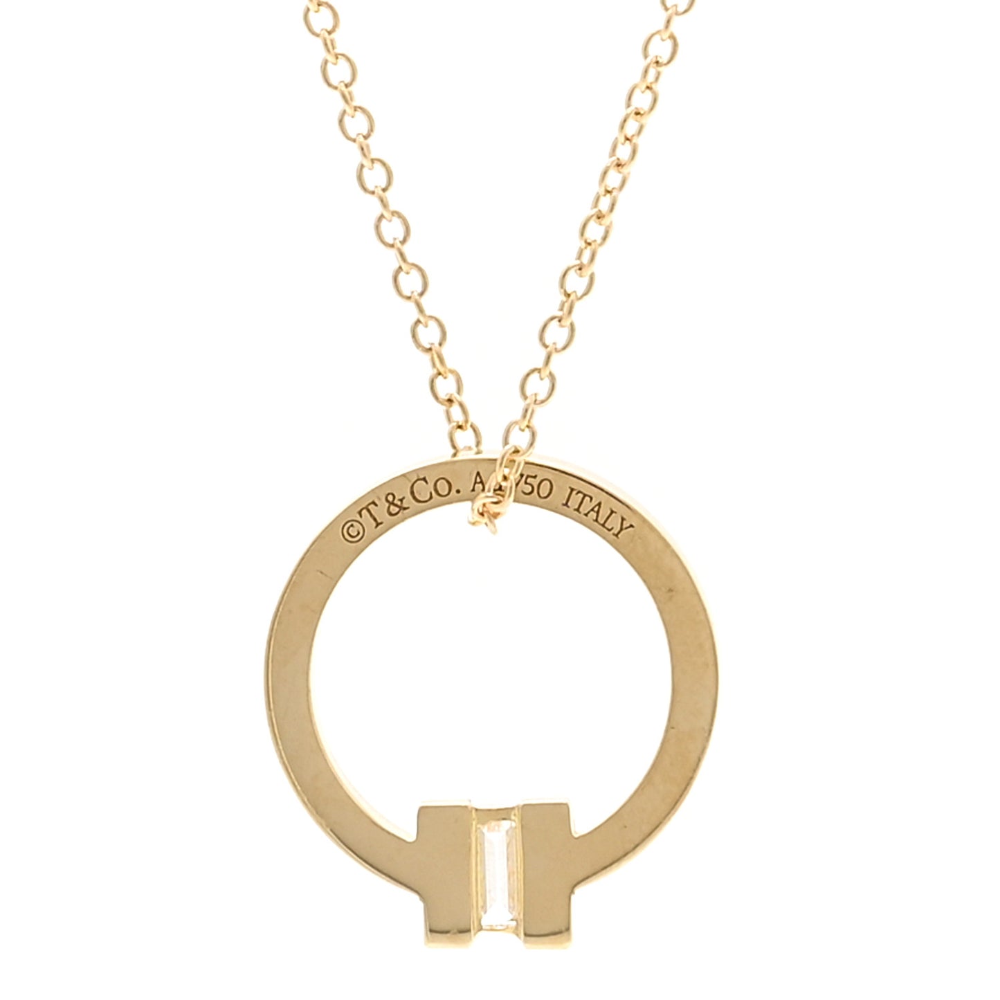 18K Yellow Gold Diamond T Baguette Pendant Necklace