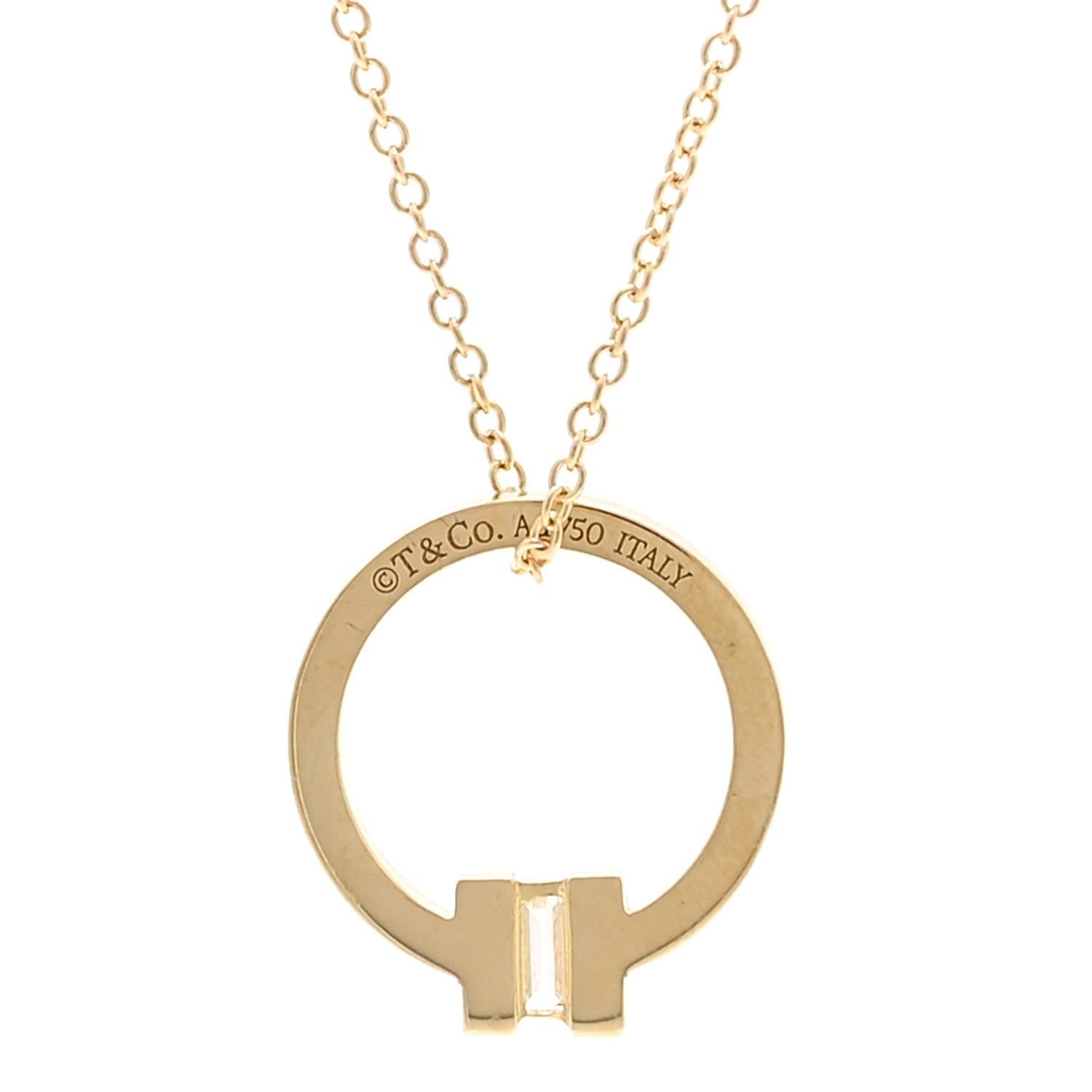 Tiffany 18K Yellow Gold Diamond T Baguette Pendant Necklace 4 of 6