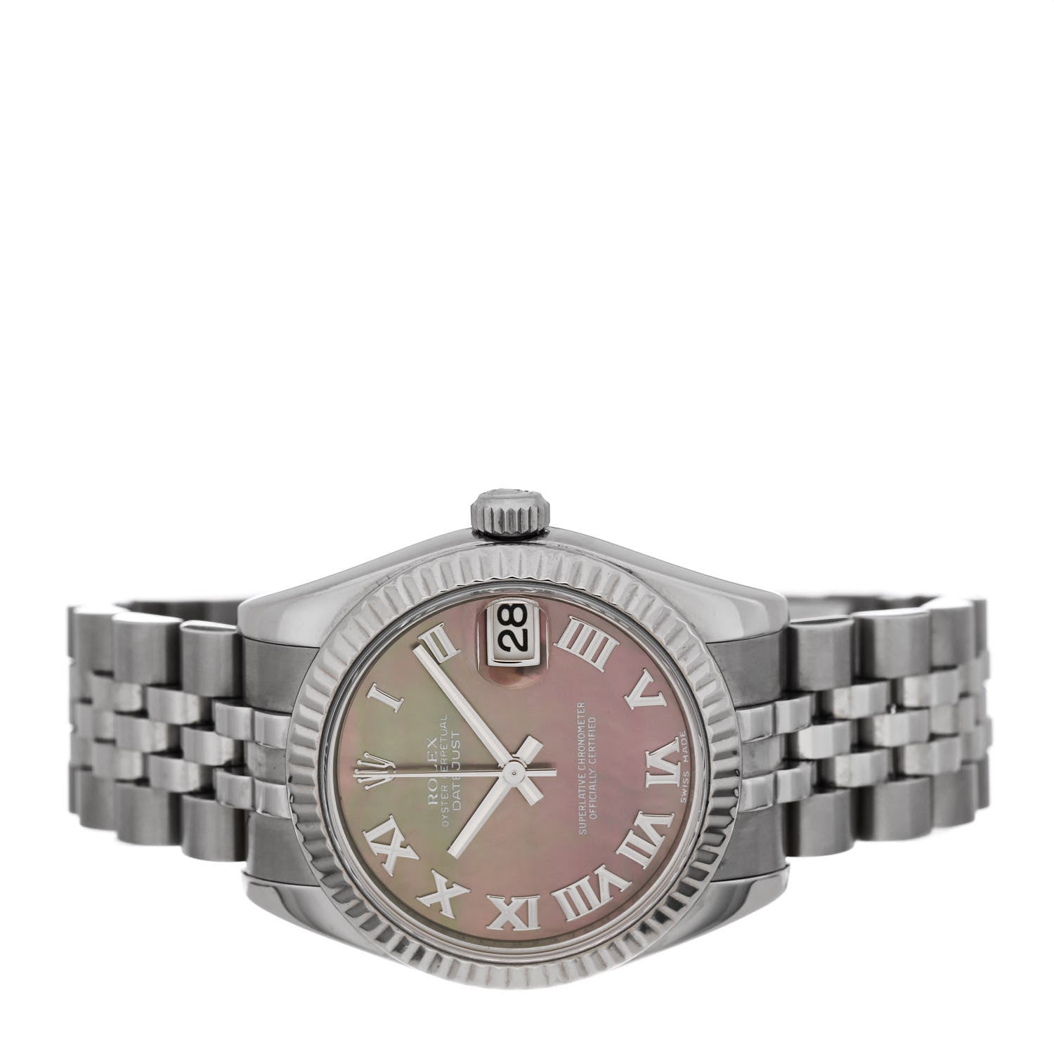 Rolex Stainless Steel 18K White Gold Black Mother of Pearl 31mm Oyster Perpetual Datejust Watch 178274 2 of 5