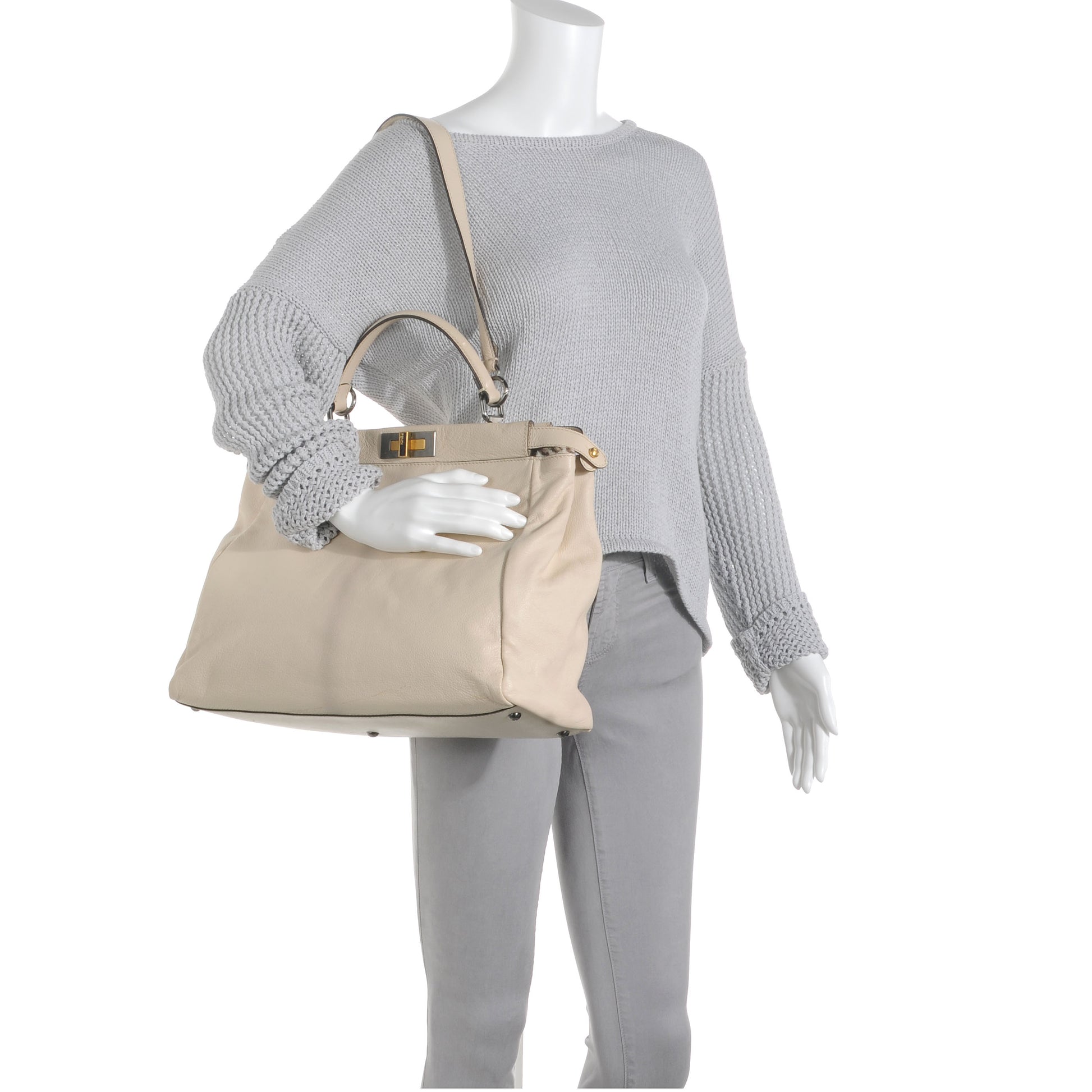 Fendi Goatskin Calf Hair Leopard Print Large Peekaboo Iconic Satchel Beige 2 of 11