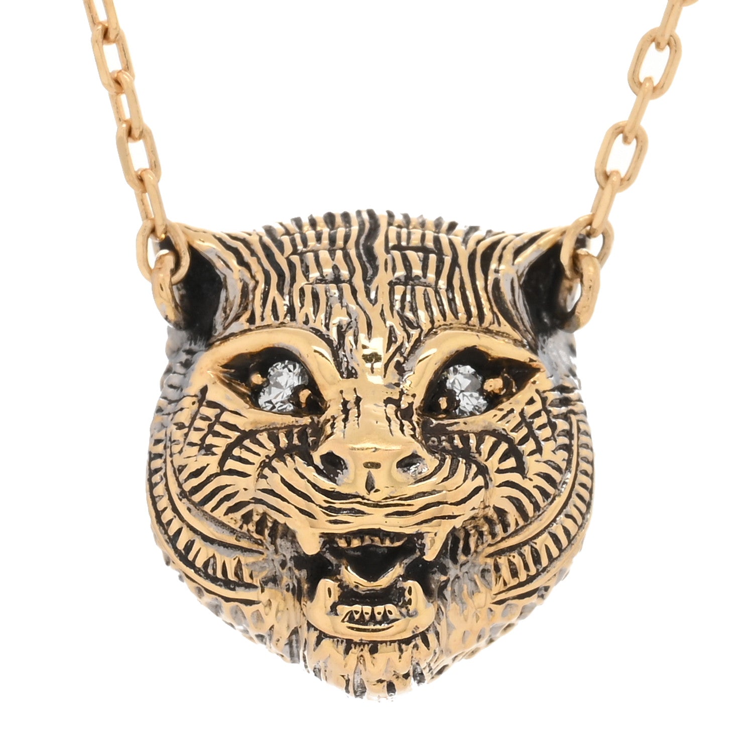Gucci 18K Yellow Gold Diamond Pink Opal Le Marche Des Merveilles Feline Pendant Necklace 4 of 4