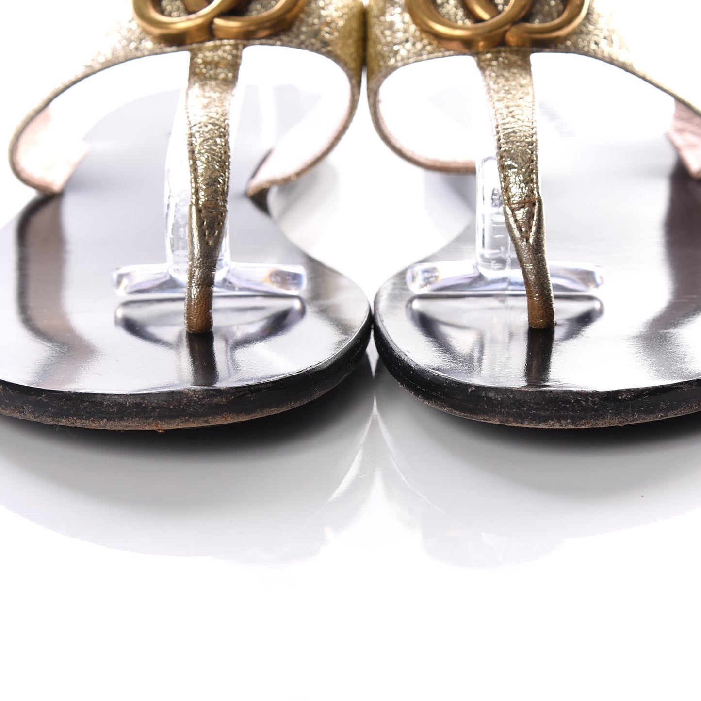 Nappa Silk Galassia GG Marmont Thong Flat Sandals 35 Platino
