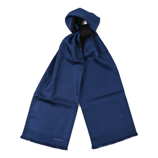 Silk Wool Cashmere Echarpe Muffler Marine Bleu Marron