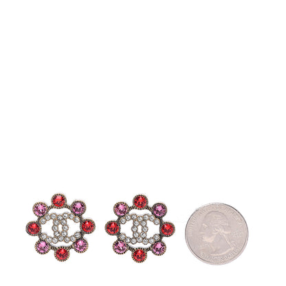 Chanel Metal Crystal City of Lights Round Earrings Pink Red Gold 2 of 4