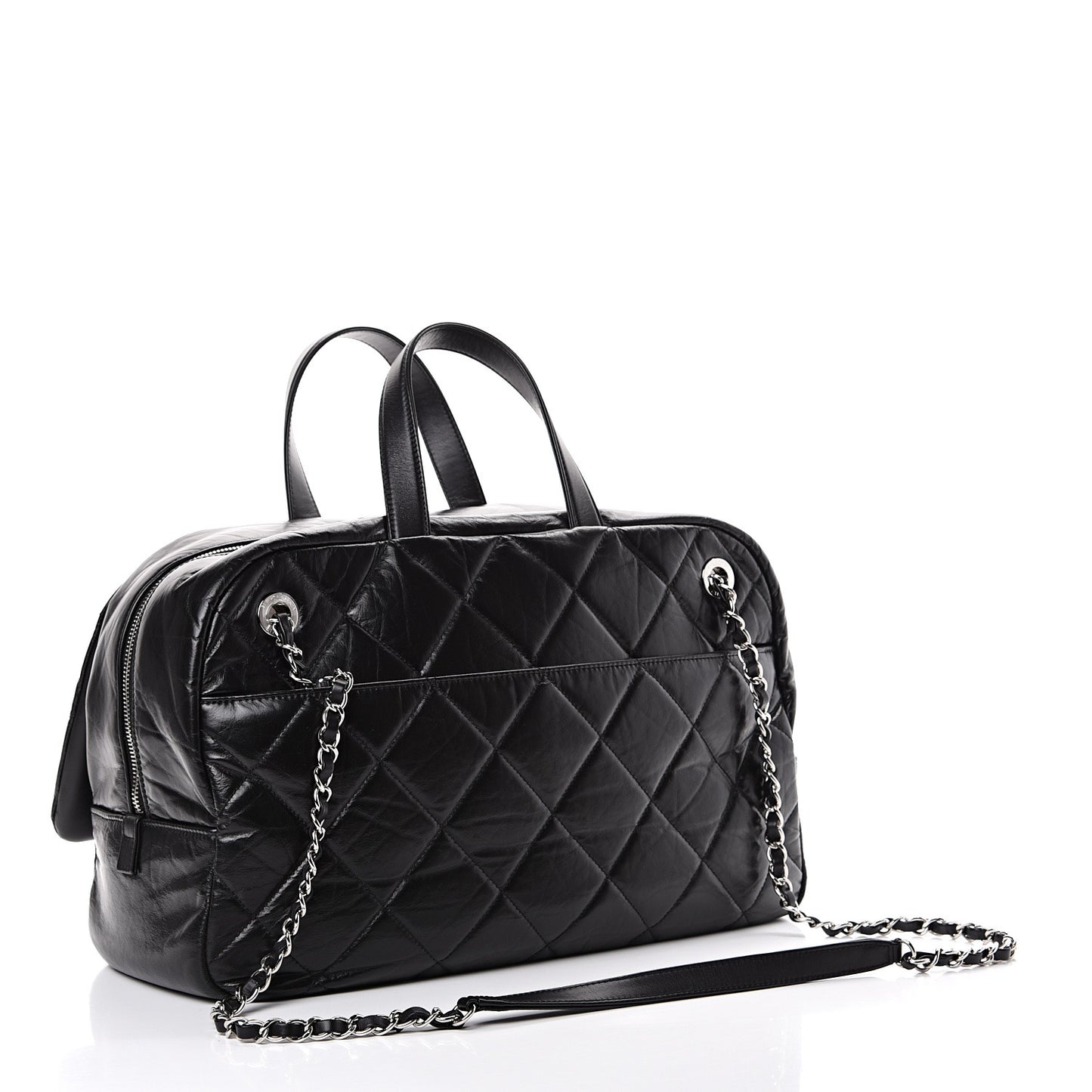 Aged Calfskin Quilted Medium Express Bowling Bag Black