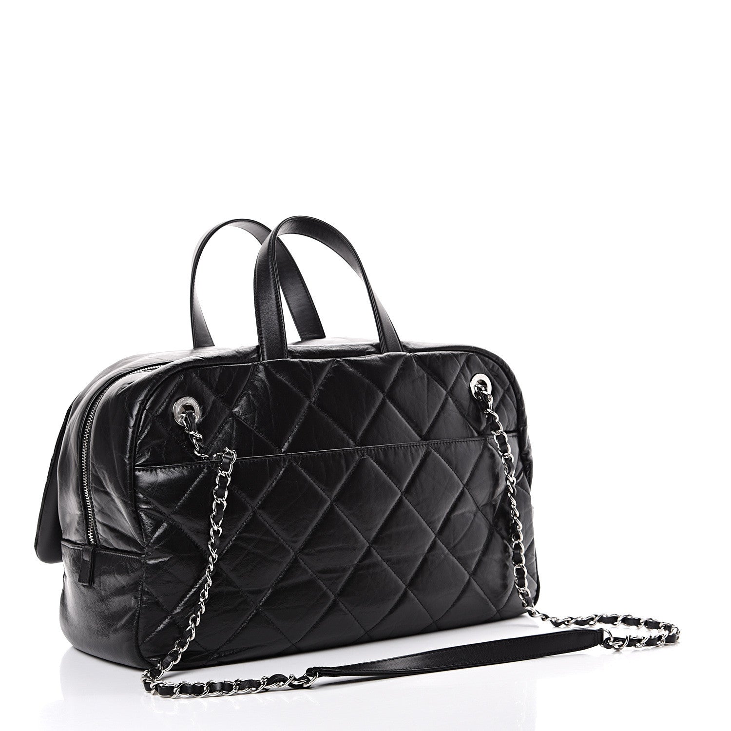 Chanel Aged Calfskin Quilted Medium Express Bowling Bag Black 2 of 10